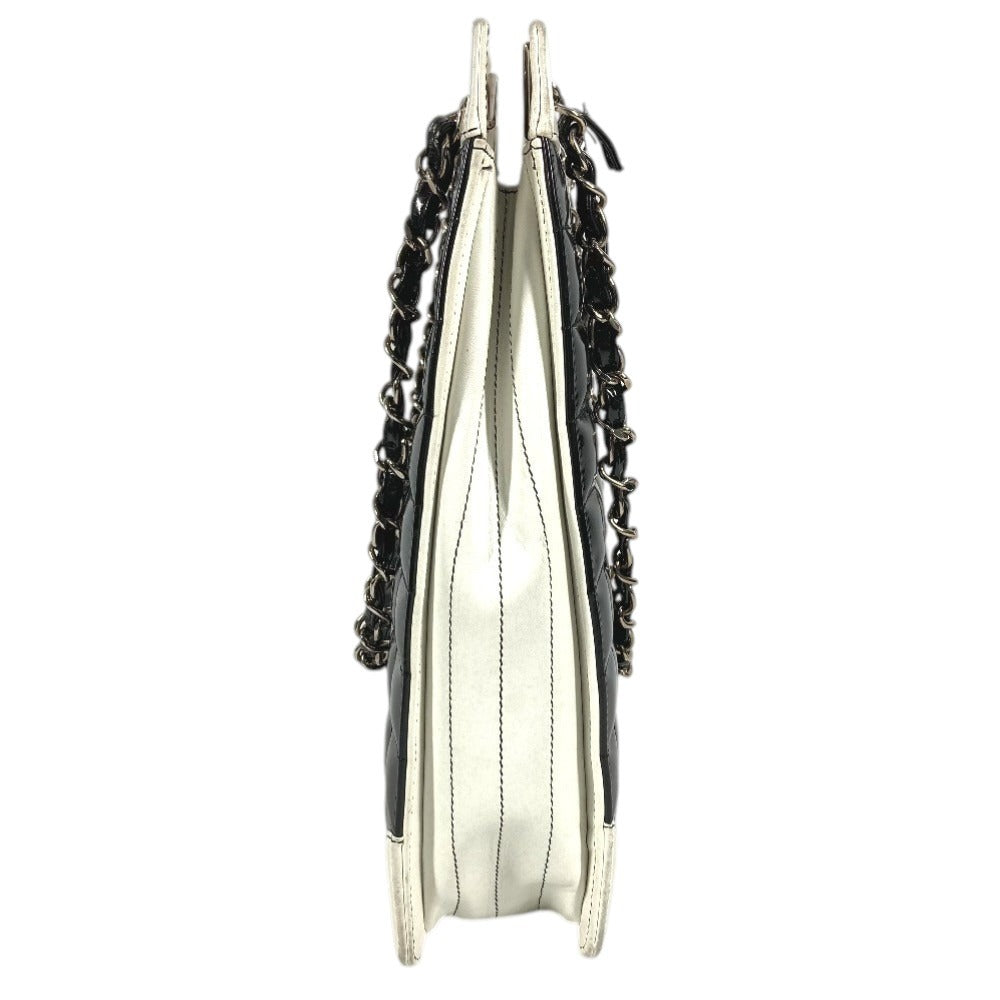 CHANEL バイカラー ロゴ チョコバー トートバッグ カバン 肩掛け Wチェーンバッグ ショルダーバッグ エナメル/レザー ユニセックス ブラック