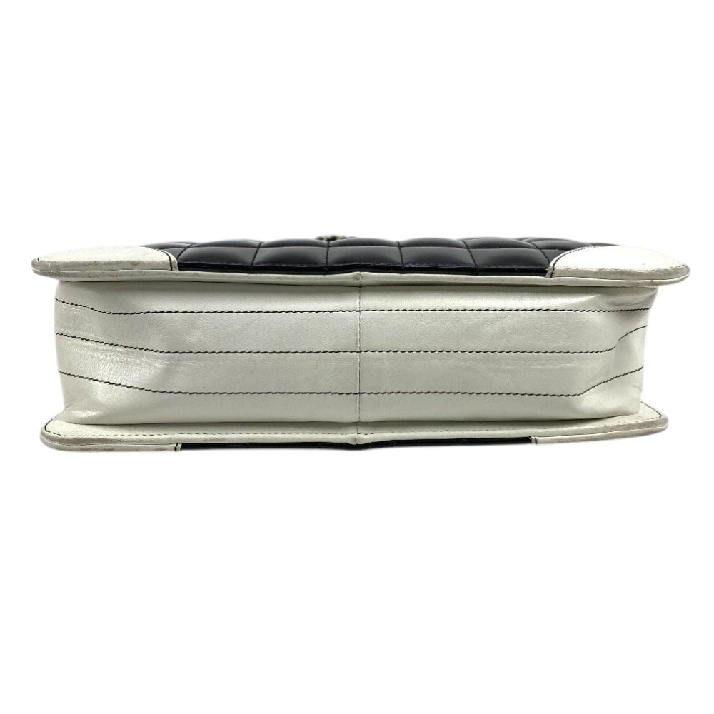 CHANEL バイカラー ロゴ チョコバー トートバッグ カバン 肩掛け Wチェーンバッグ ショルダーバッグ エナメル/レザー ユニセックス ブラック