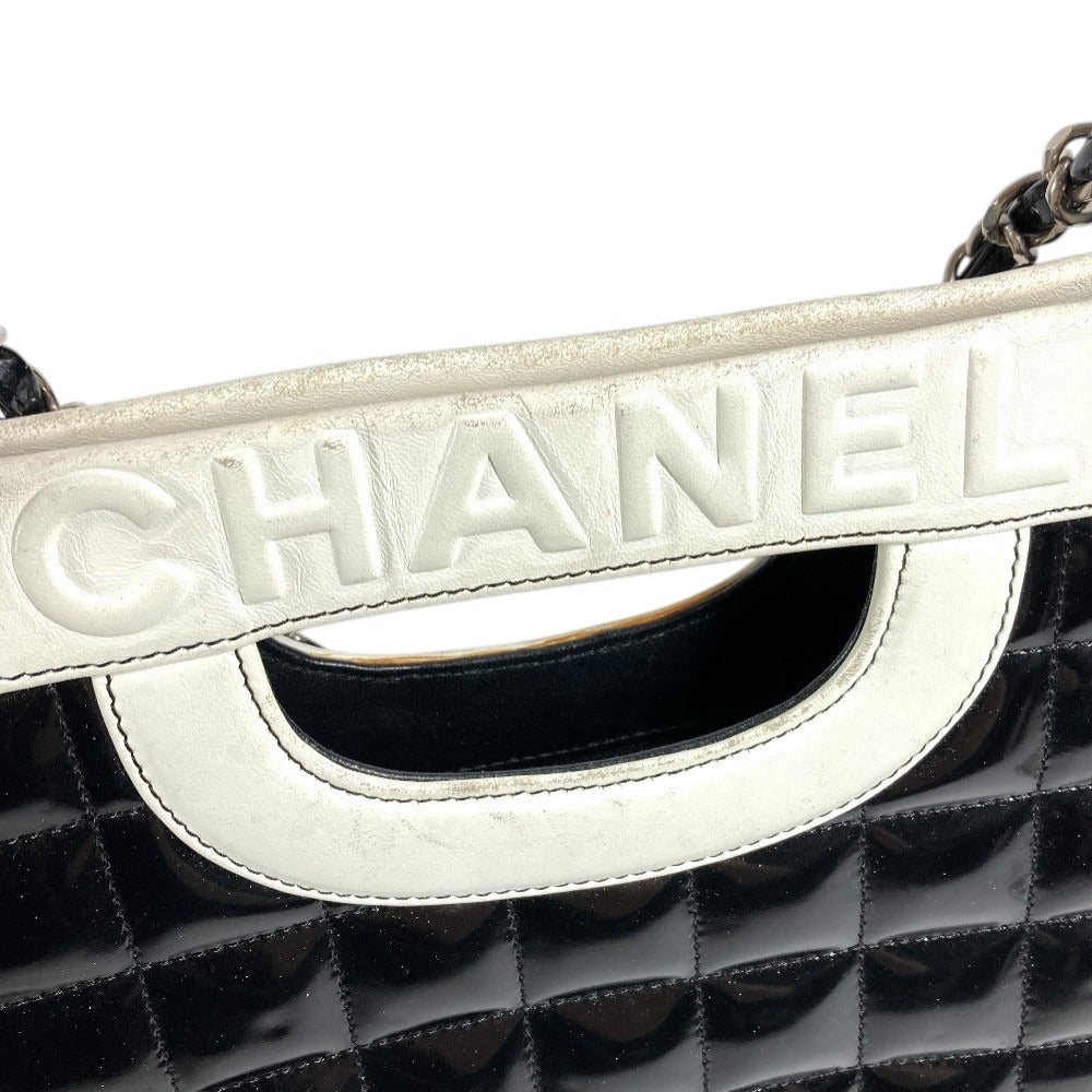 CHANEL バイカラー ロゴ チョコバー トートバッグ カバン 肩掛け Wチェーンバッグ ショルダーバッグ エナメル/レザー ユニセックス ブラック