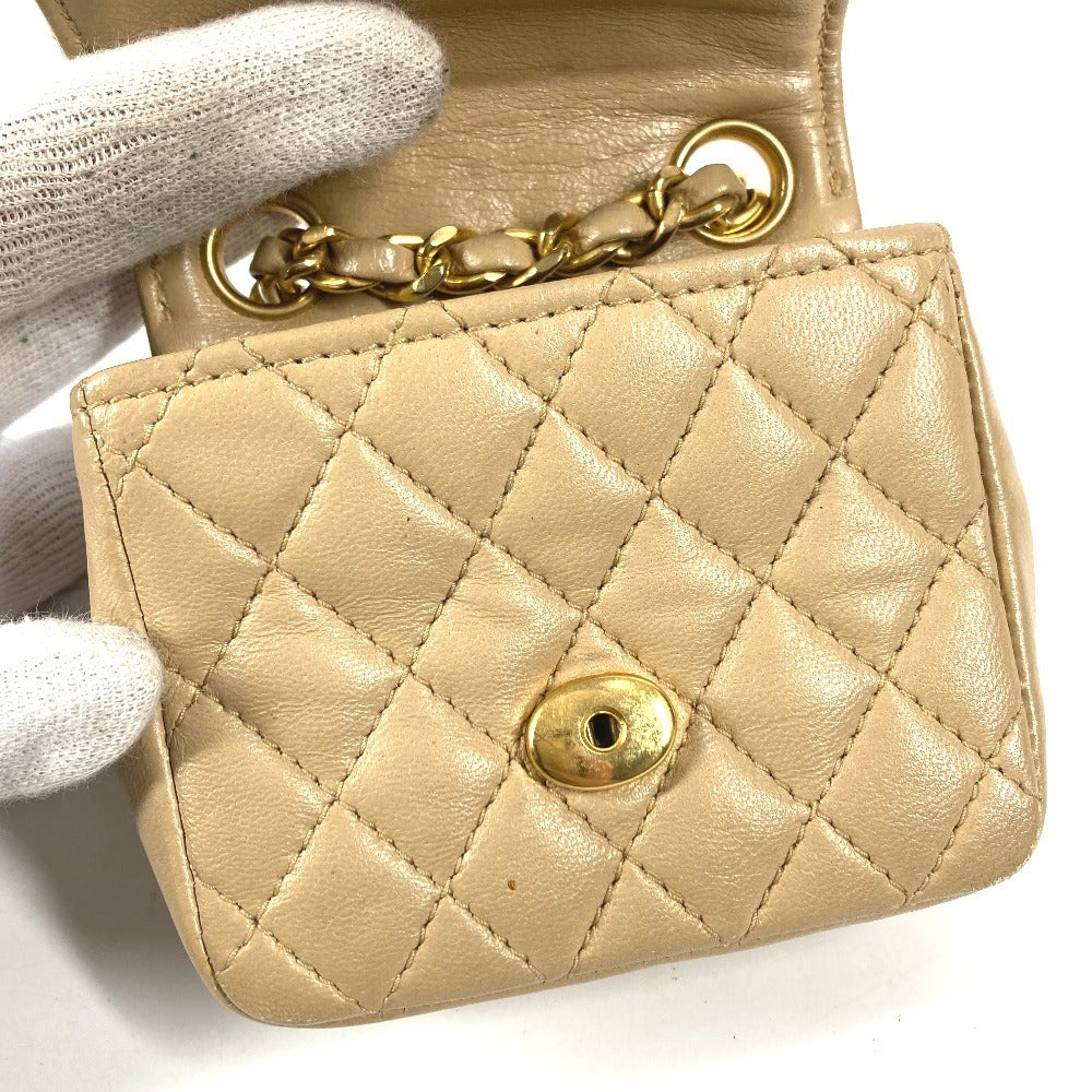 CHANEL キルティング CC ココマーク ロゴ ミニミニ マトラッセ カバン ポーチ バッグチャーム キーホルダー ハンドバッグ ラムスキン ユニセックス ベージュ