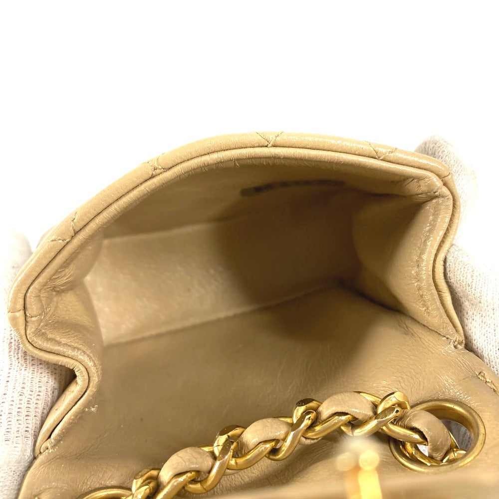 CHANEL キルティング CC ココマーク ロゴ ミニミニ マトラッセ カバン ポーチ バッグチャーム キーホルダー ハンドバッグ ラムスキン ユニセックス ベージュ