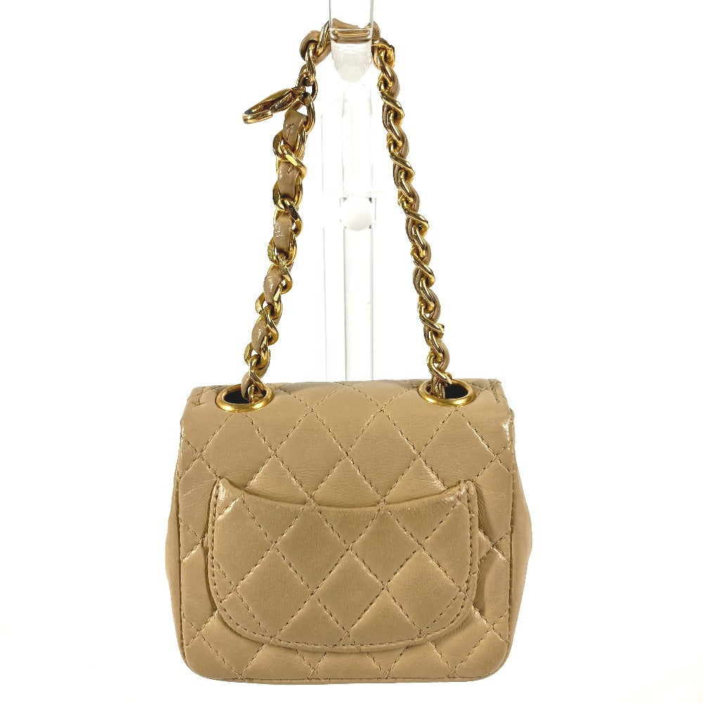 CHANEL キルティング CC ココマーク ロゴ ミニミニ マトラッセ カバン ポーチ バッグチャーム キーホルダー ハンドバッグ ラムスキン ユニセックス ベージュ