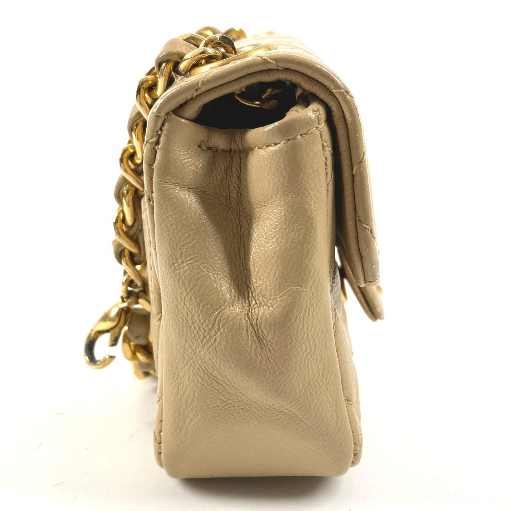 CHANEL キルティング CC ココマーク ロゴ ミニミニ マトラッセ カバン ポーチ バッグチャーム キーホルダー ハンドバッグ ラムスキン ユニセックス ベージュ