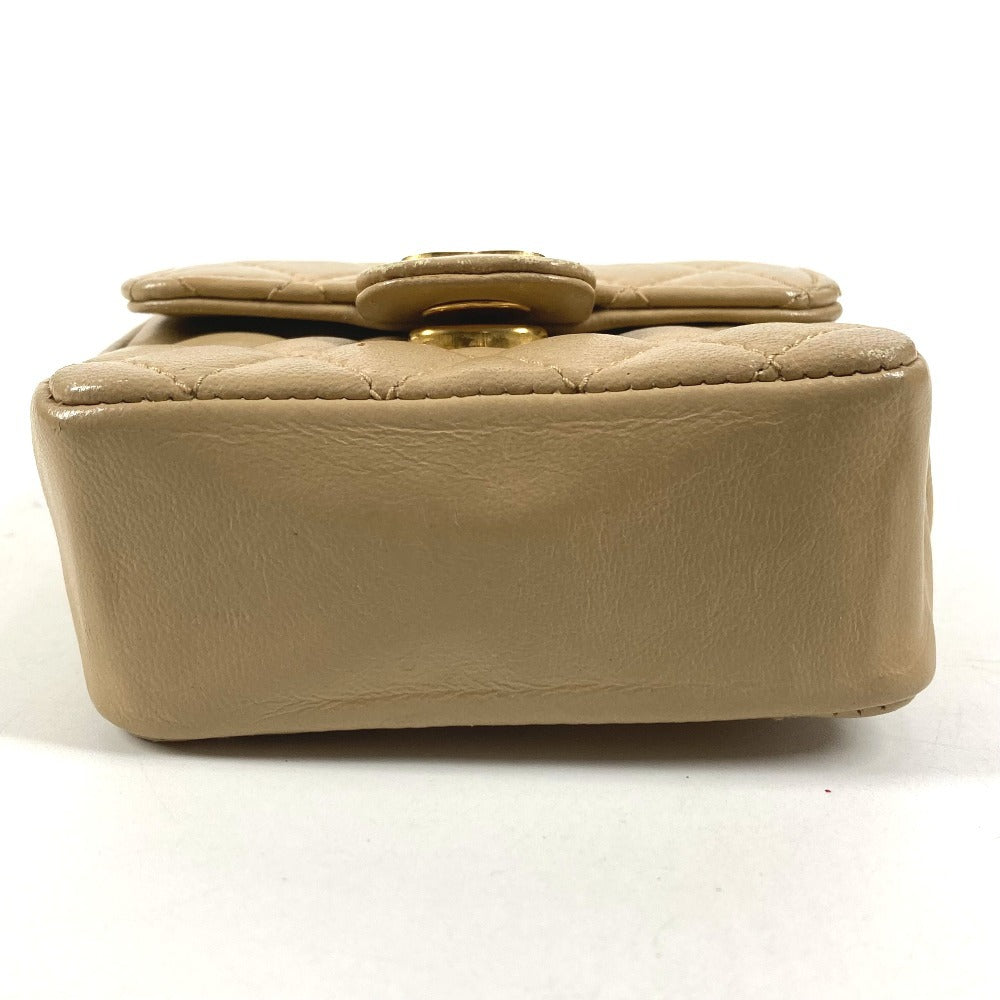 CHANEL キルティング CC ココマーク ロゴ ミニミニ マトラッセ カバン ポーチ バッグチャーム キーホルダー ハンドバッグ ラムスキン ユニセックス ベージュ