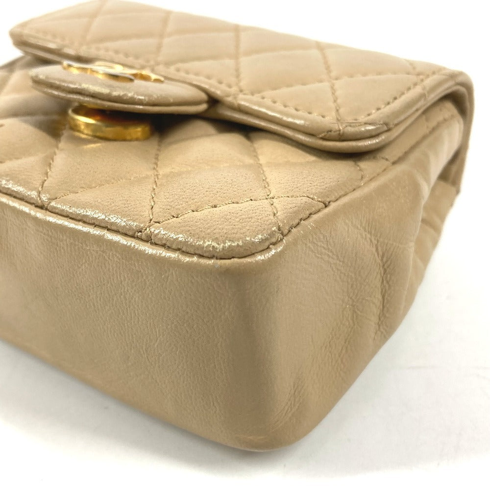 CHANEL キルティング CC ココマーク ロゴ ミニミニ マトラッセ カバン ポーチ バッグチャーム キーホルダー ハンドバッグ ラムスキン ユニセックス ベージュ