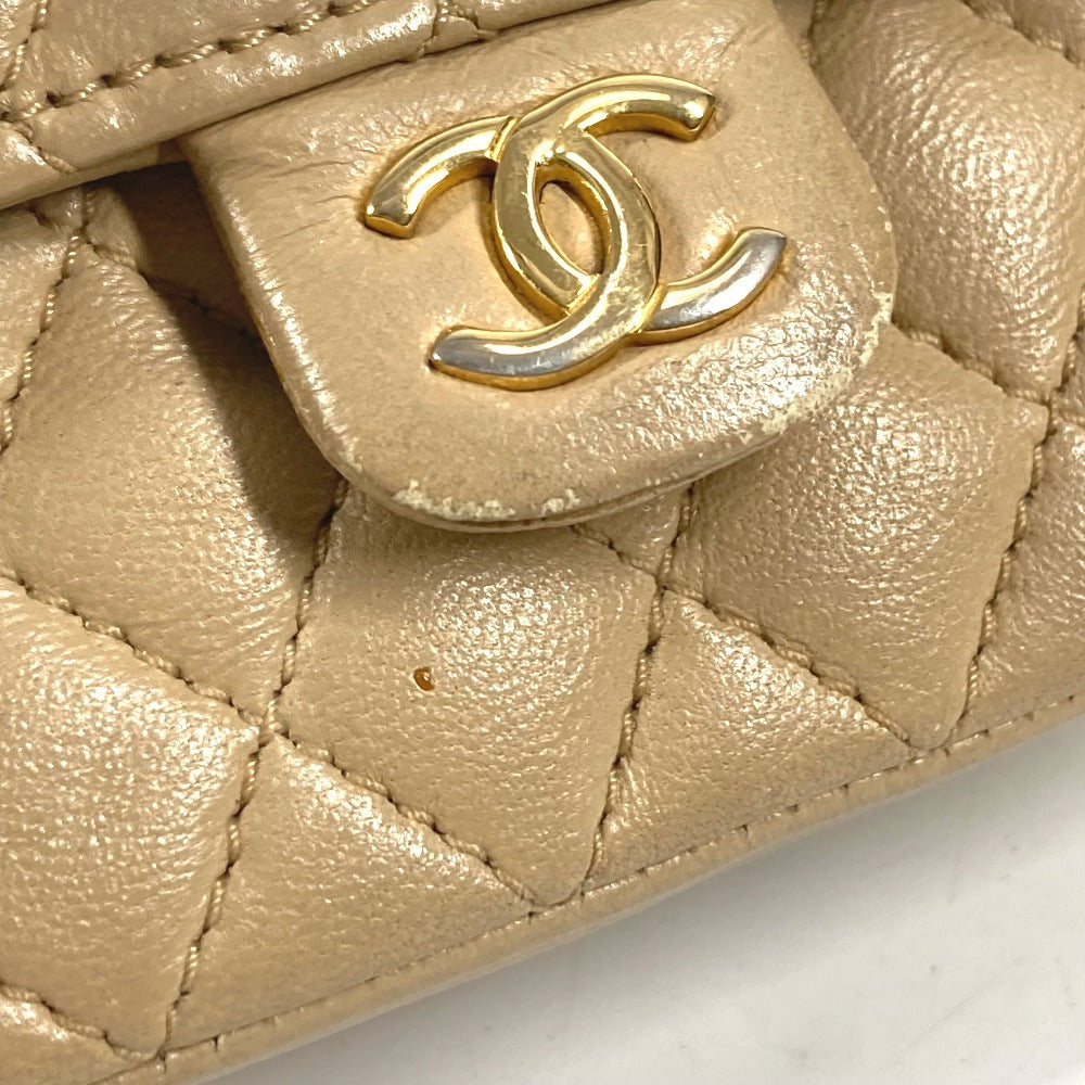 CHANEL キルティング CC ココマーク ロゴ ミニミニ マトラッセ カバン ポーチ バッグチャーム キーホルダー ハンドバッグ ラムスキン ユニセックス ベージュ