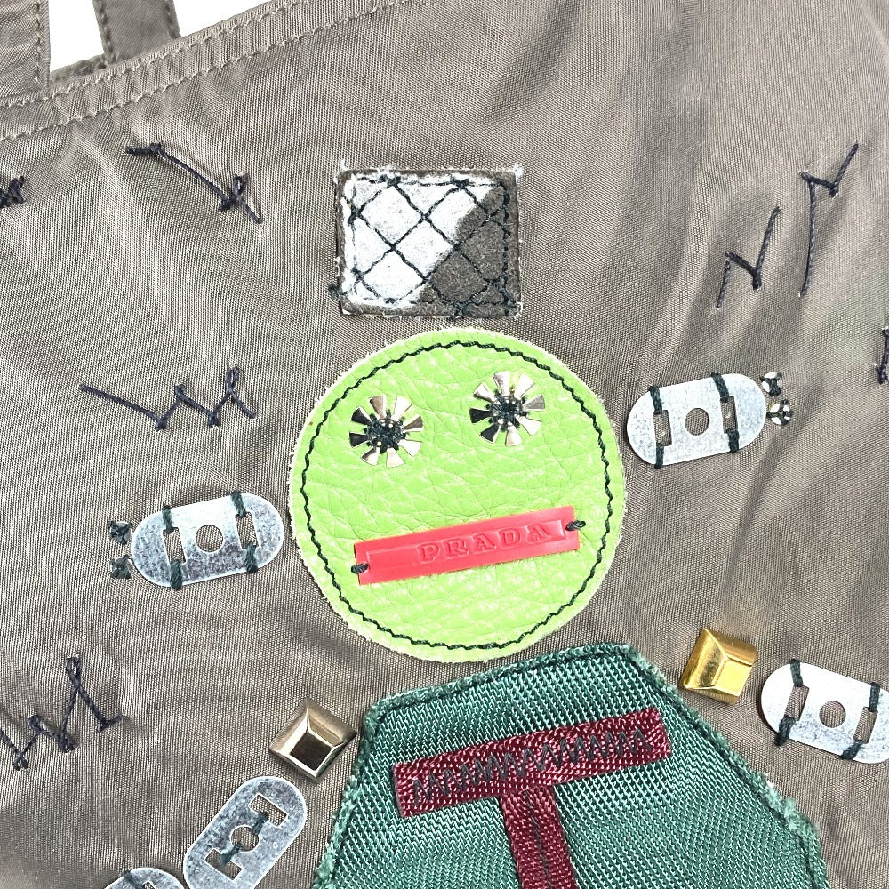 PRADA VA0484 トライアングルロゴ 三角ロゴ プレート ロボット ロゴ カバン トートバッグ ハンドバッグ レザー/ナイロン ユニセックス カーキ