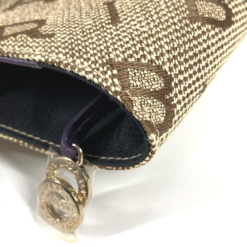 BVLGARI 総ロゴ ブックカバー 3つ折り 本 ステーショナリー 手帳カバー レザー/キャンバス ユニセックス ベージュ