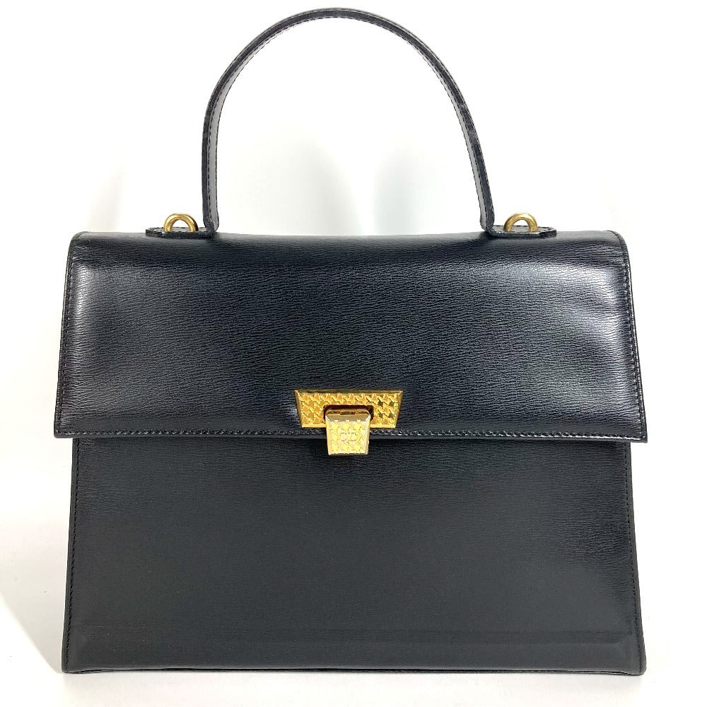 Dior Vintage CD Logo Tweed Logo Bag Flap Handbag Leather Unisex Black