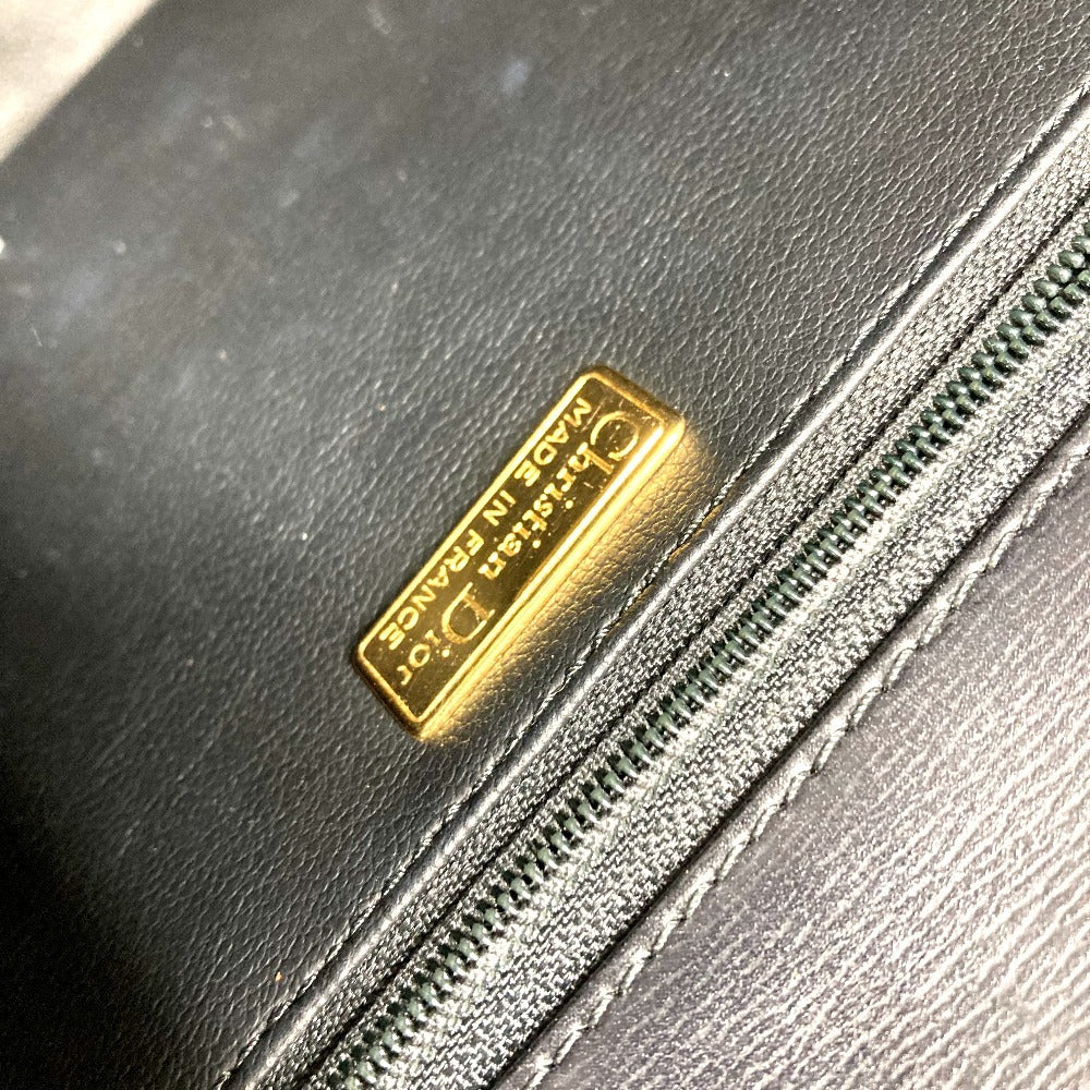 Dior Vintage CD Logo Tweed Logo Bag Flap Handbag Leather Unisex Black