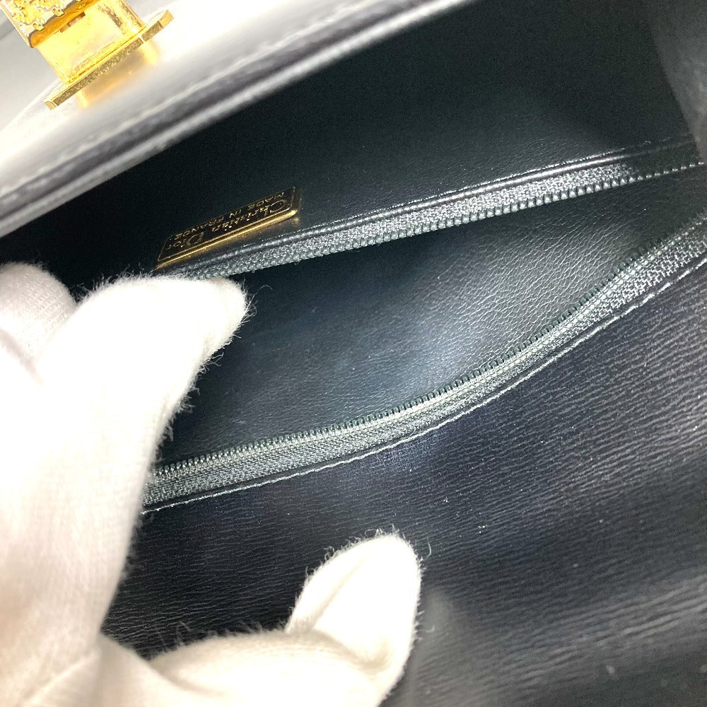 Dior Vintage CD Logo Tweed Logo Bag Flap Handbag Leather Unisex Black
