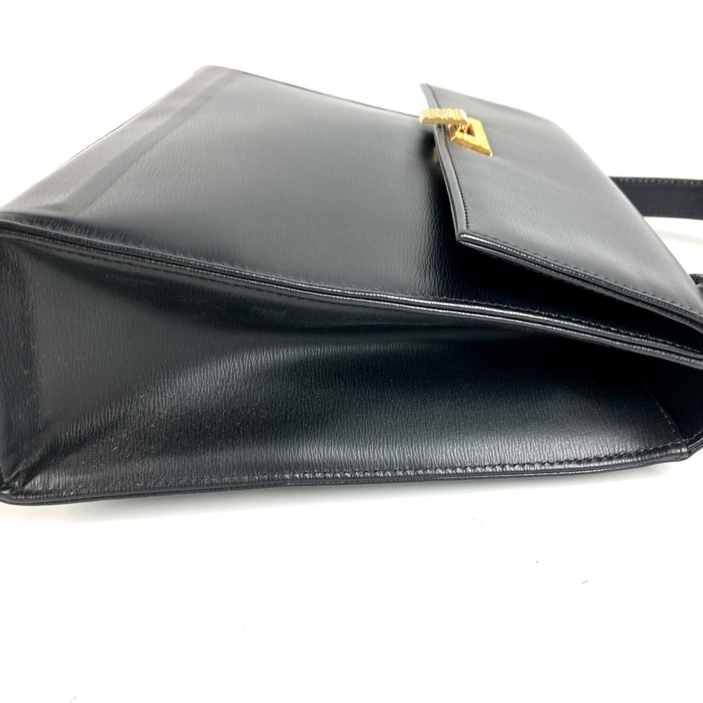Dior Vintage CD Logo Tweed Logo Bag Flap Handbag Leather Unisex Black