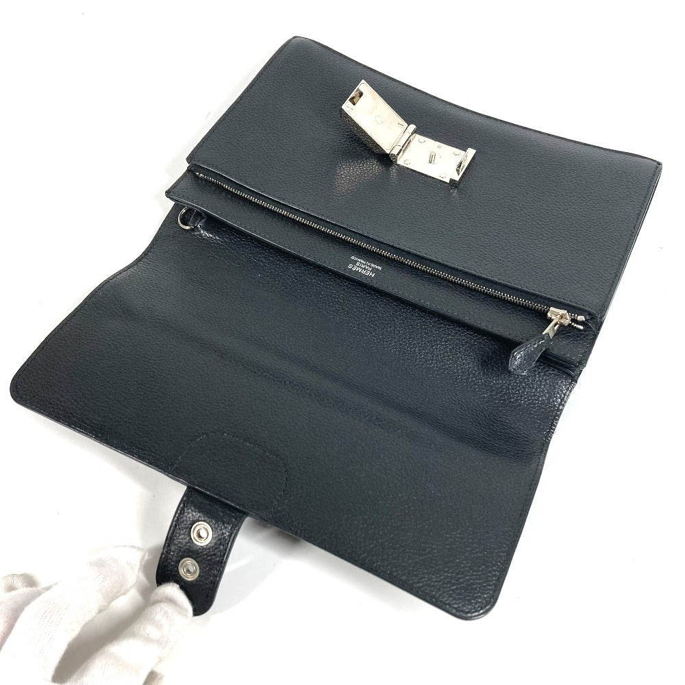 HERMES ヴィンテージ ポシェットジェット セカンドバッグ フラップ カバン ポーチ クラッチバッグ レザー ユニセックス ブラック