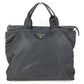 PRADA Triangle Logo Plate Tote Bag Handbag Nylon Unisex Black