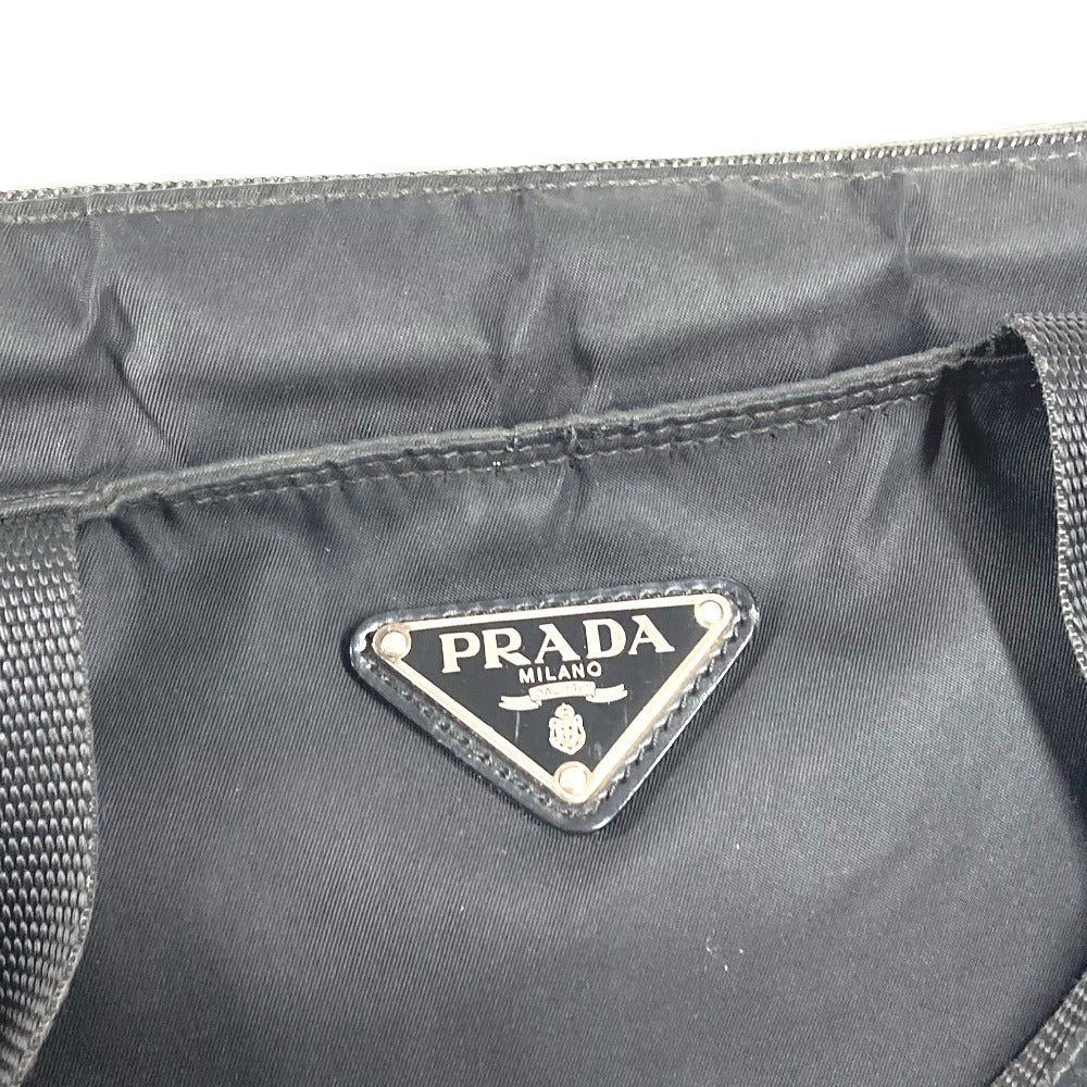 PRADA Triangle Logo Plate Tote Bag Handbag Nylon Unisex Black