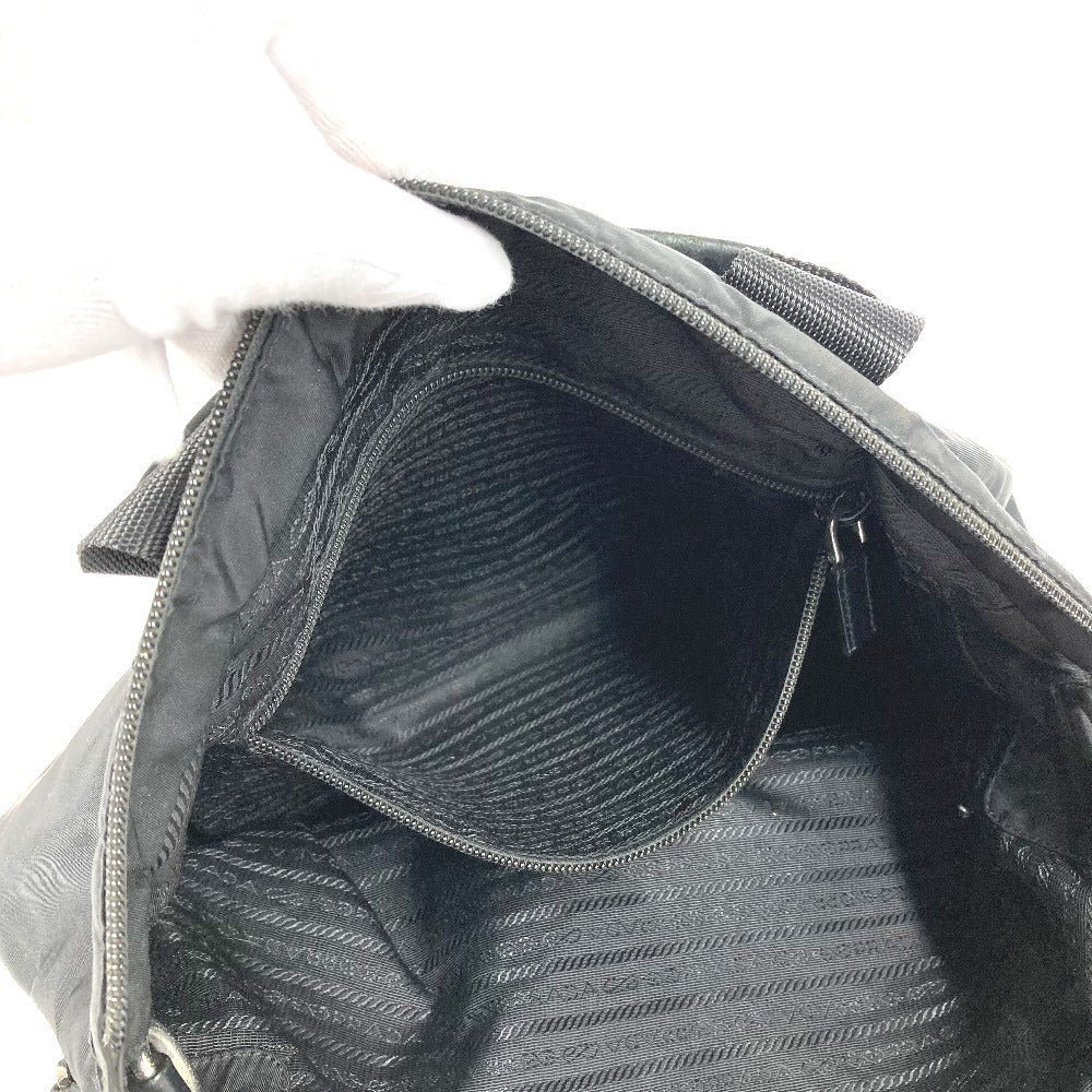 PRADA Triangle Logo Plate Tote Bag Handbag Nylon Unisex Black