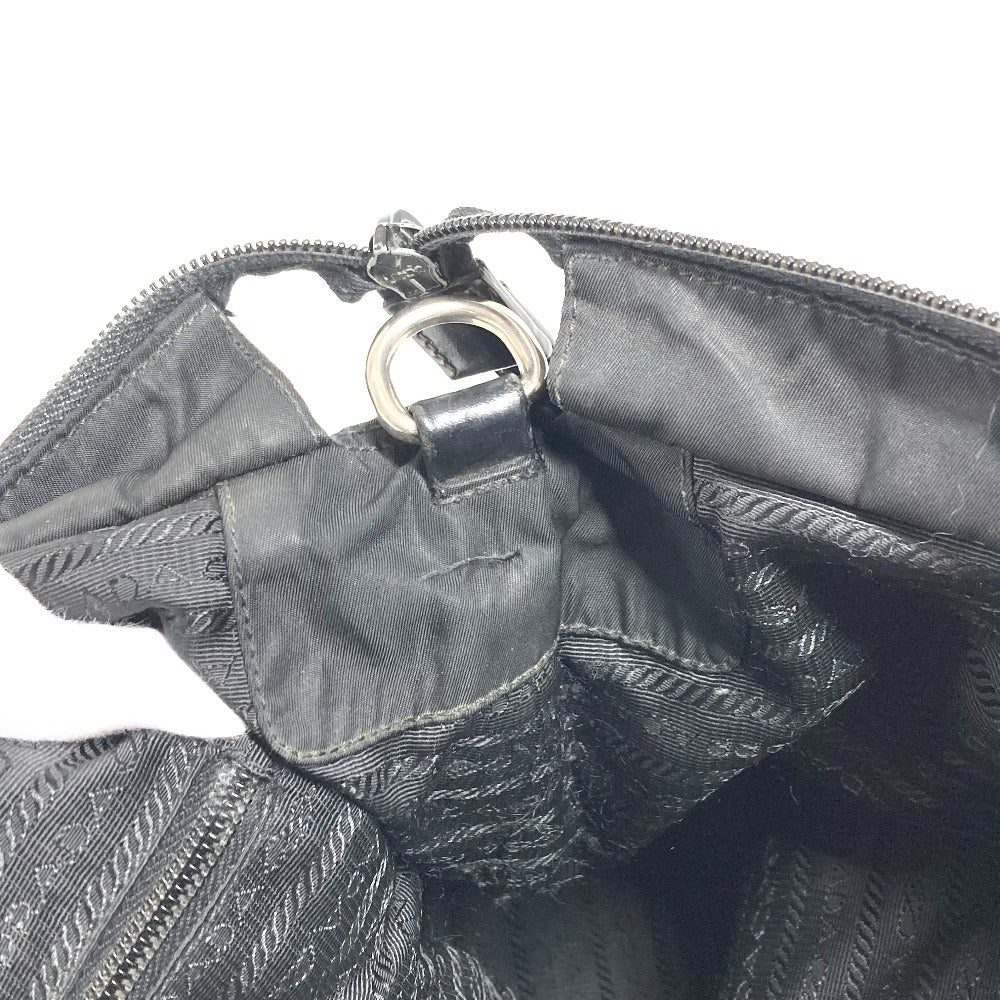 PRADA Triangle Logo Plate Tote Bag Handbag Nylon Unisex Black