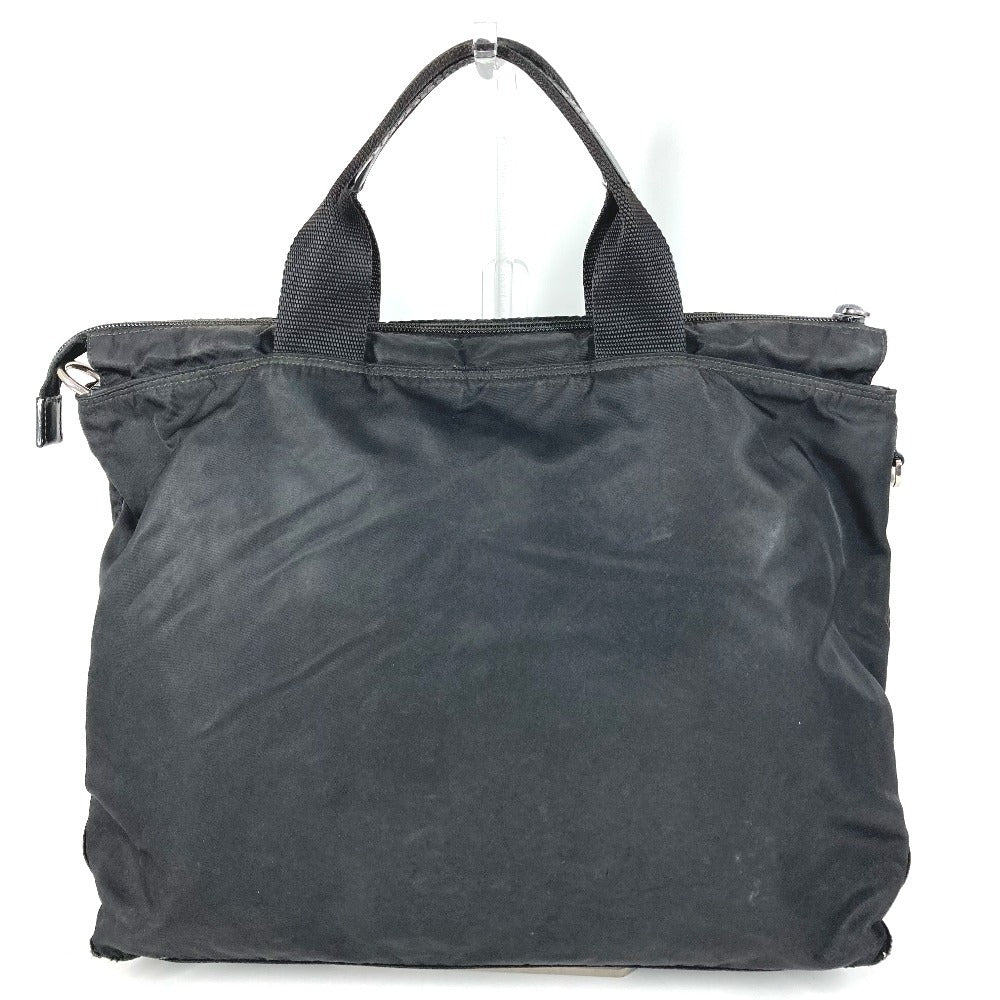 PRADA Triangle Logo Plate Tote Bag Handbag Nylon Unisex Black