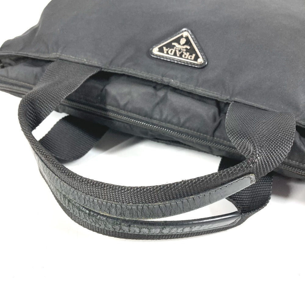 PRADA Triangle Logo Plate Tote Bag Handbag Nylon Unisex Black