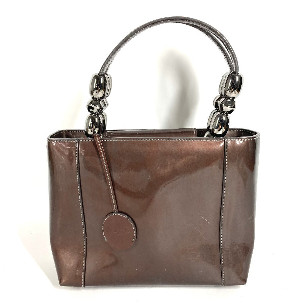 Dior ヴィンテージ マリスパール ロゴ カバン ハンドバッグ パテントレザー ユニセックス ブラウン系