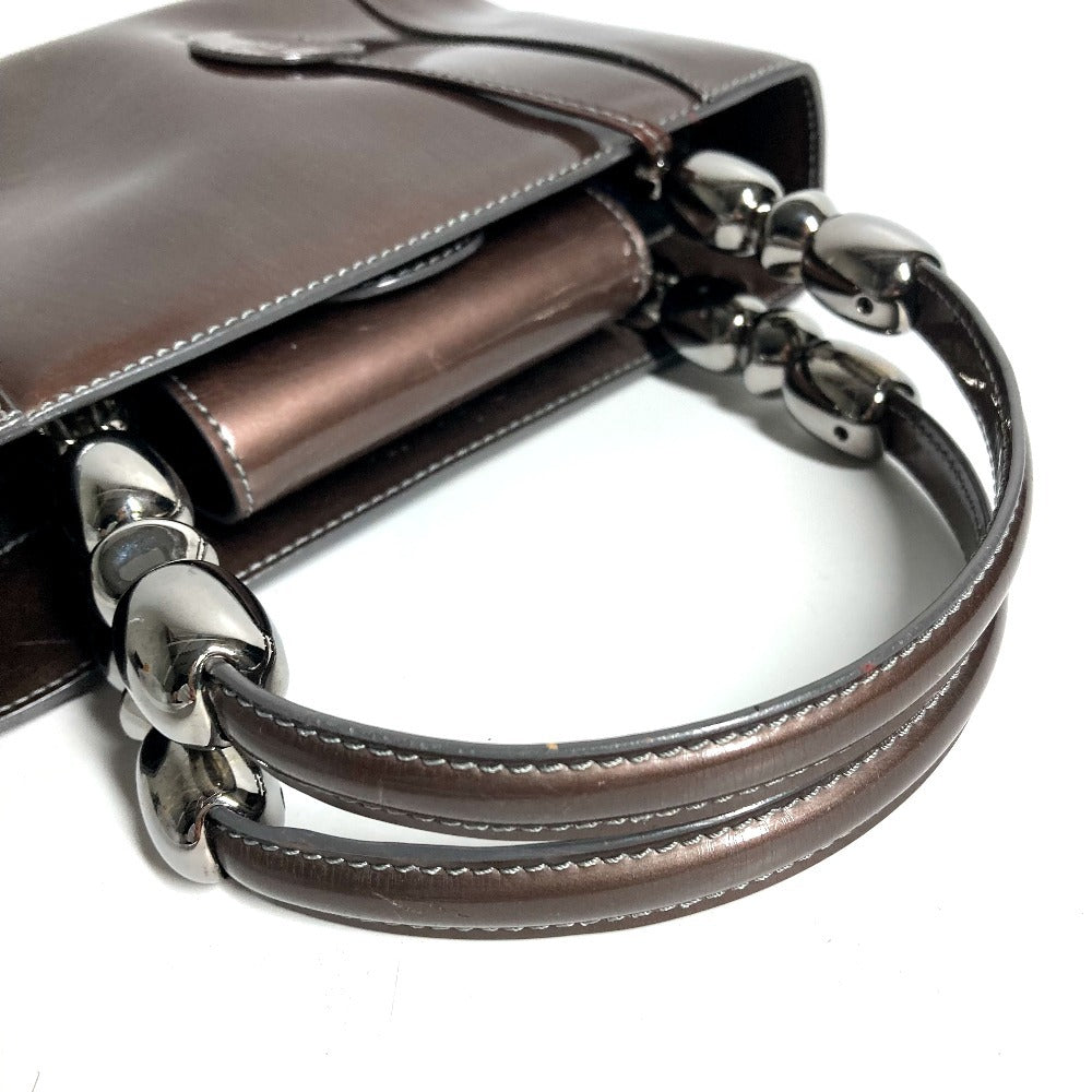 Dior ヴィンテージ マリスパール ロゴ カバン ハンドバッグ パテントレザー ユニセックス ブラウン系