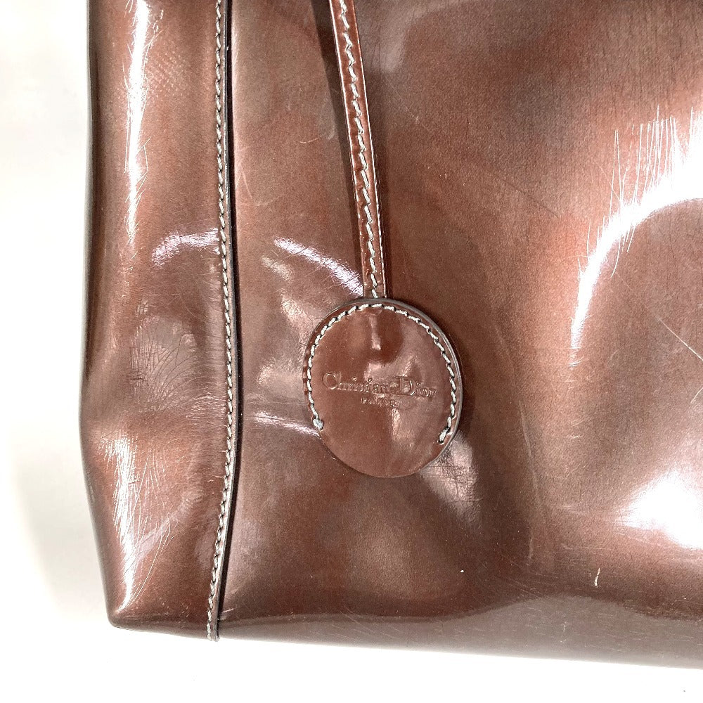 Dior ヴィンテージ マリスパール ロゴ カバン ハンドバッグ パテントレザー ユニセックス ブラウン系