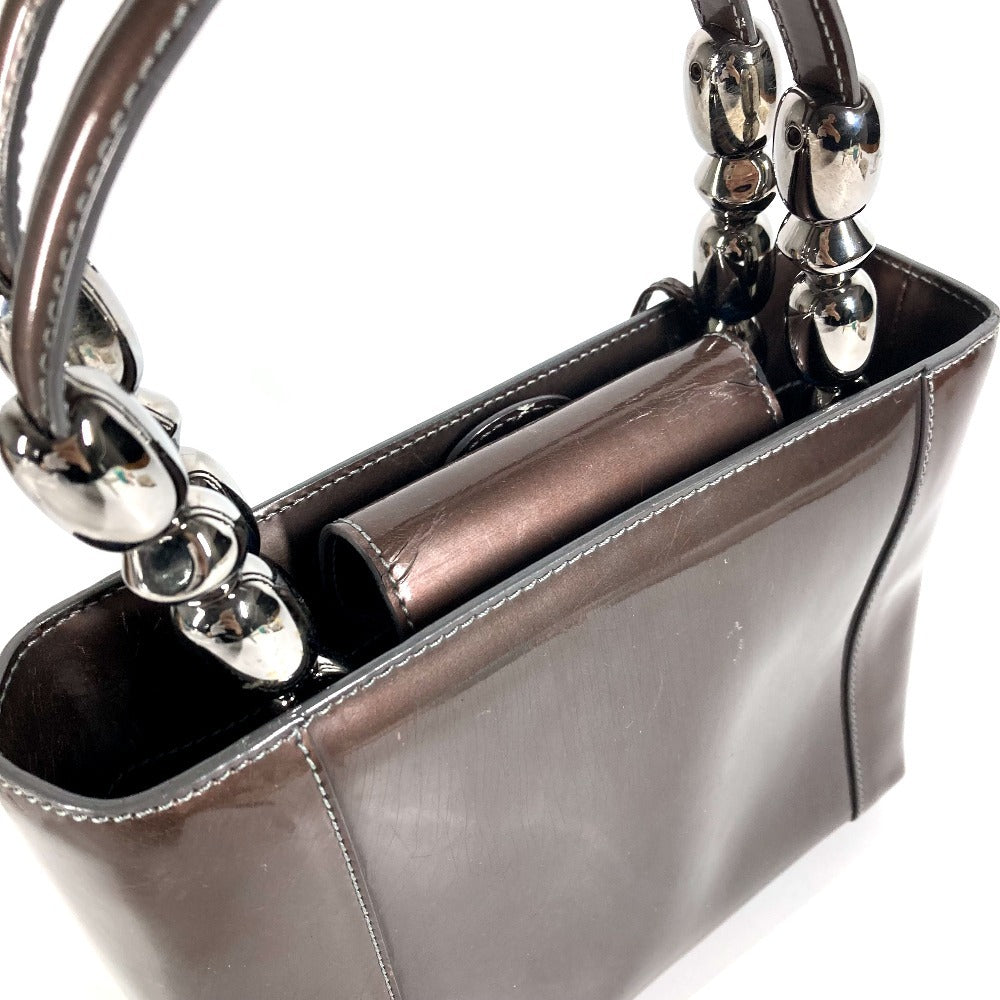 Dior ヴィンテージ マリスパール ロゴ カバン ハンドバッグ パテントレザー ユニセックス ブラウン系