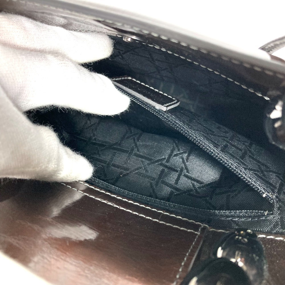 Dior ヴィンテージ マリスパール ロゴ カバン ハンドバッグ パテントレザー ユニセックス ブラウン系