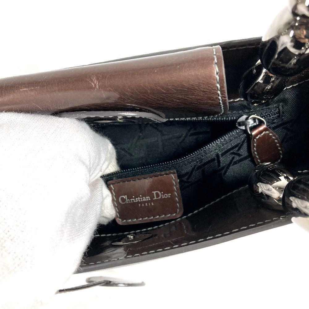 Dior ヴィンテージ マリスパール ロゴ カバン ハンドバッグ パテントレザー ユニセックス ブラウン系