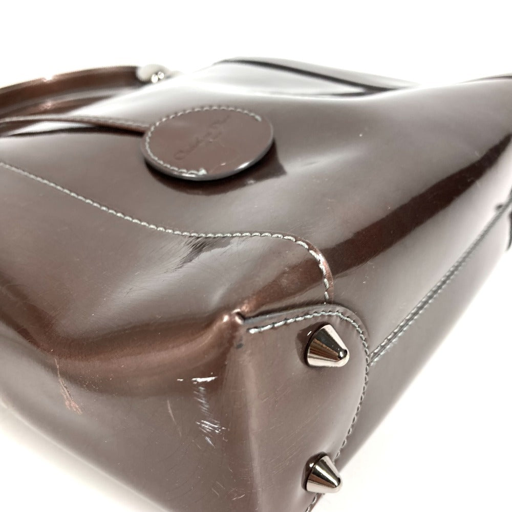 Dior ヴィンテージ マリスパール ロゴ カバン ハンドバッグ パテントレザー ユニセックス ブラウン系