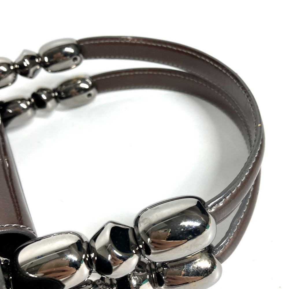 Dior ヴィンテージ マリスパール ロゴ カバン ハンドバッグ パテントレザー ユニセックス ブラウン系