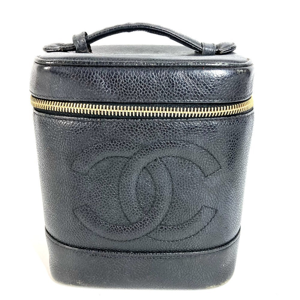 CHANEL A01998 CC ココマーク ロゴ カバン バニティバッグ 縦型 ハンドバッグ キャビアスキン レディース ブラック