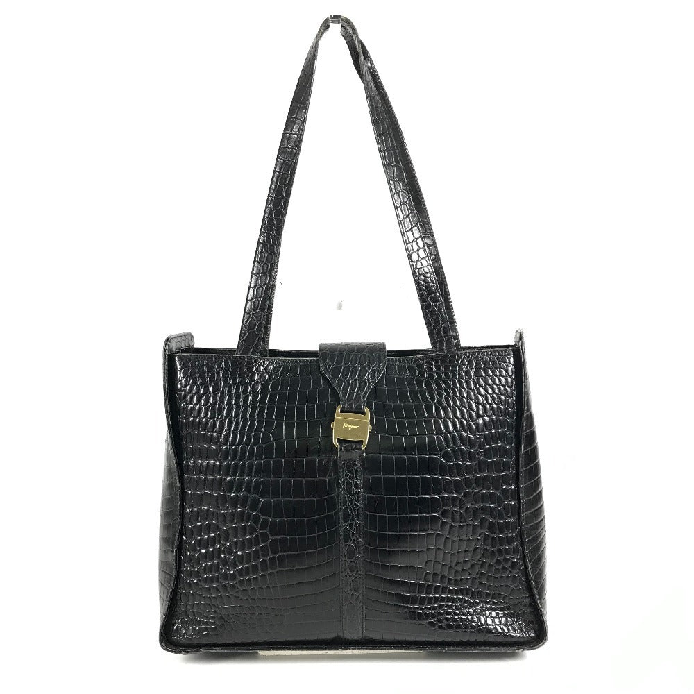 Salvatore Ferragamo ロゴ カバン 肩掛け トートバッグ ショルダーバッグ 型押しレザー ユニセックス ブラック