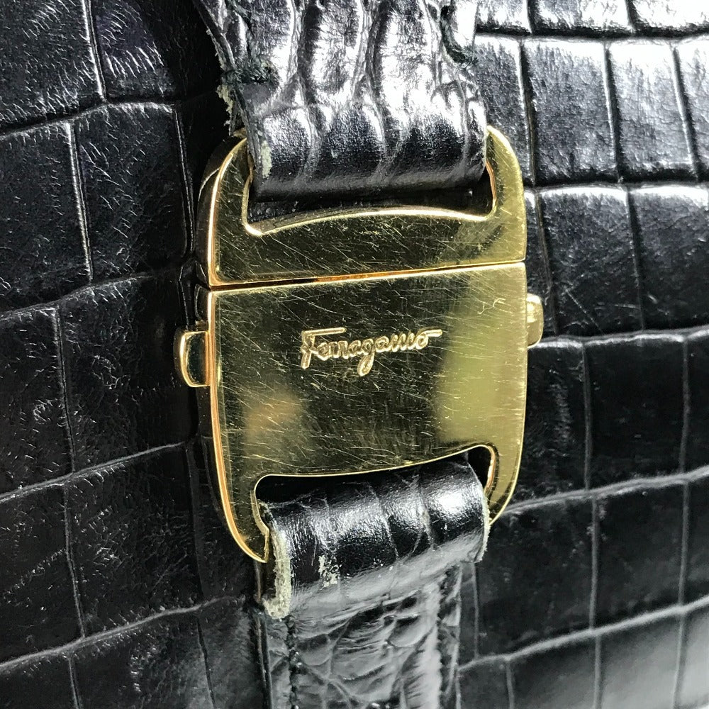 Salvatore Ferragamo ロゴ カバン 肩掛け トートバッグ ショルダーバッグ 型押しレザー ユニセックス ブラック