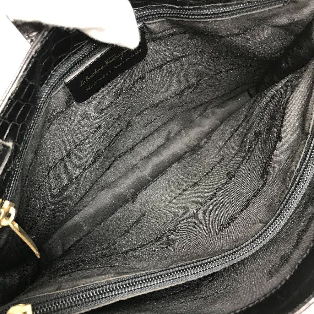 Salvatore Ferragamo ロゴ カバン 肩掛け トートバッグ ショルダーバッグ 型押しレザー ユニセックス ブラック