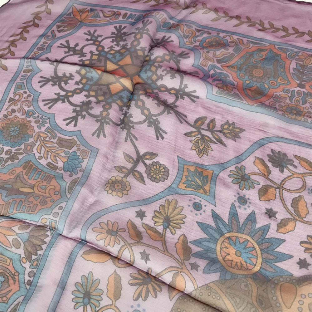 HERMES Aux Portes du Palais Kare 140 Carre 140 Shawl Stole Large Scarf Silk Unisex Purple