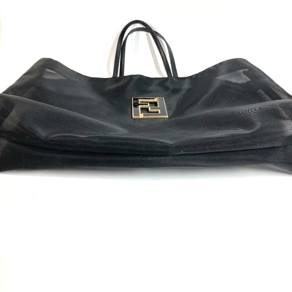 FENDI ヴィンテージ FF ロゴ メッシュ カバン 肩掛け ショルダーバッグ トートバッグ ハンドバッグ メッシュ/レザー ユニセックス ブラック
