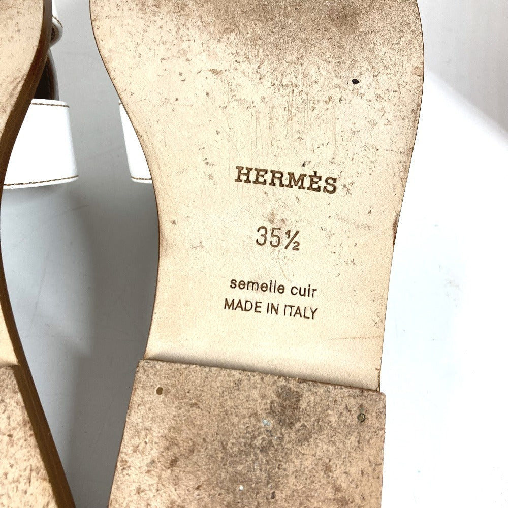 HERMES オラン Hロゴ 靴 シューズ フラット ペタンコ サンダル レザー レディース ホワイト