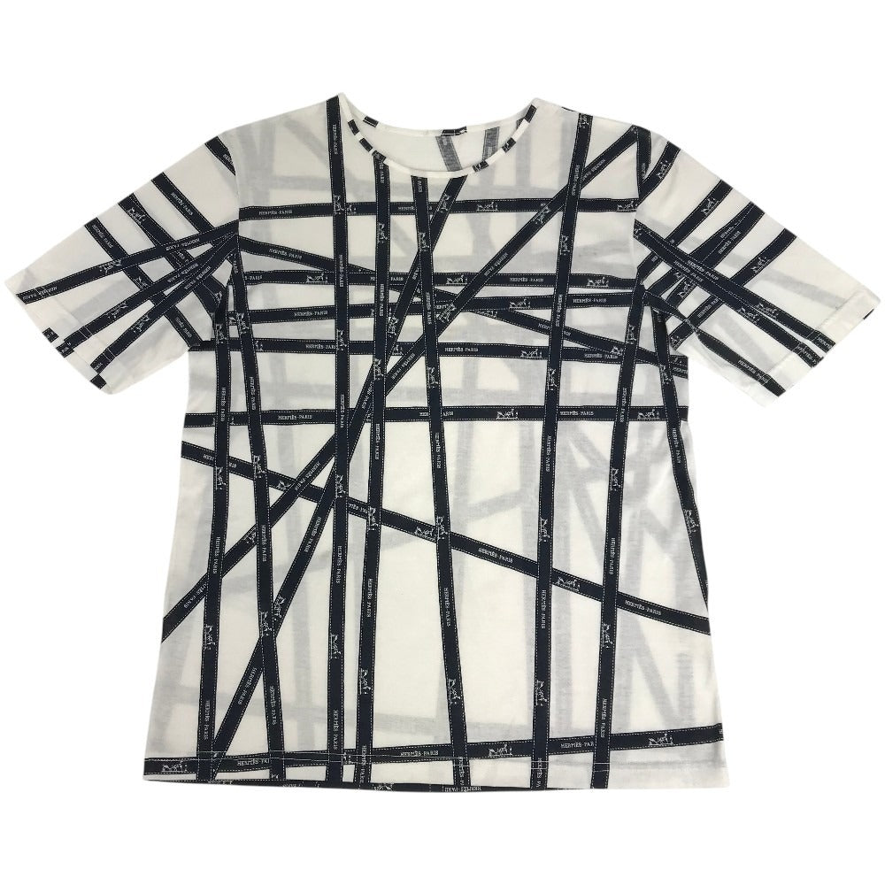 HERMES Bolduc pattern logo total pattern apparel top short sleeve t-shirt cotton ladies black