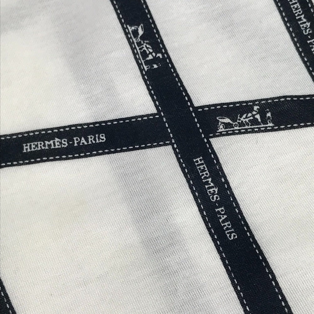 HERMES Bolduc pattern logo total pattern apparel top short sleeve t-shirt cotton ladies black