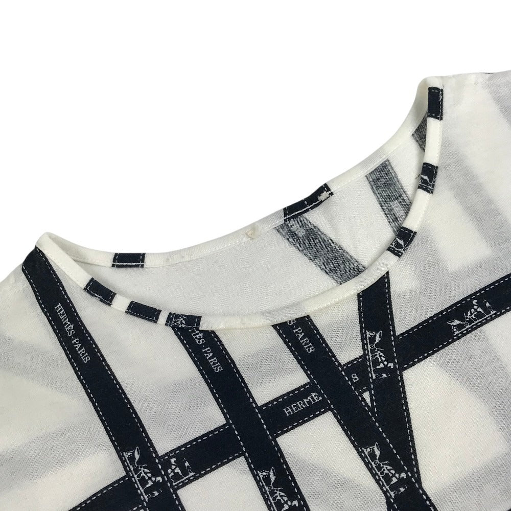 HERMES Bolduc pattern logo total pattern apparel top short sleeve t-shirt cotton ladies black