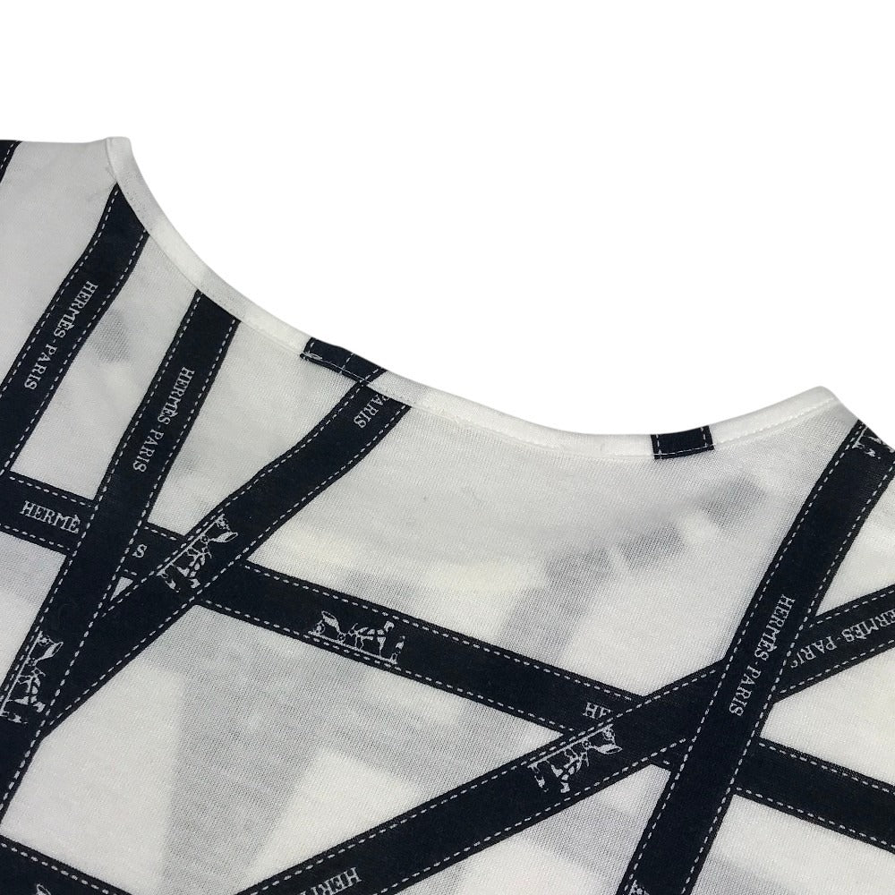 HERMES Bolduc pattern logo total pattern apparel top short sleeve t-shirt cotton ladies black