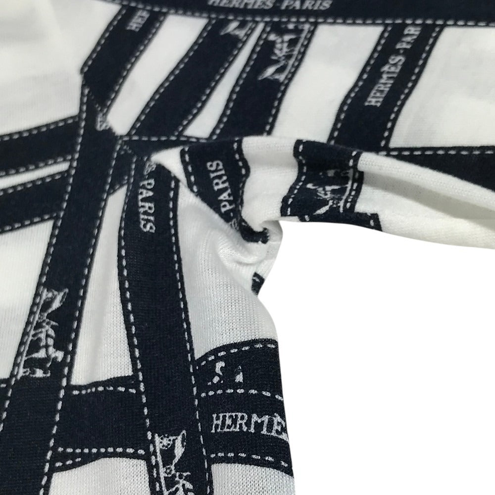 HERMES Bolduc pattern logo total pattern apparel top short sleeve t-shirt cotton ladies black