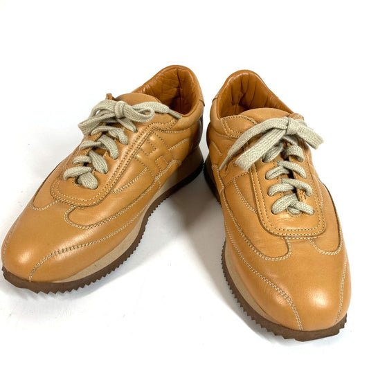 HERMES クイック Hロゴ ステッチ 靴 紐 シューズ スニーカー レザー レディース ベージュ