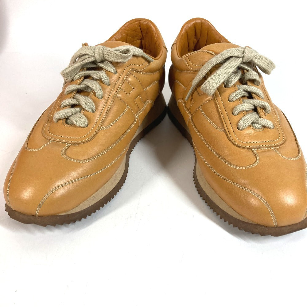 HERMES クイック Hロゴ ステッチ 靴 紐 シューズ スニーカー レザー レディース ベージュ