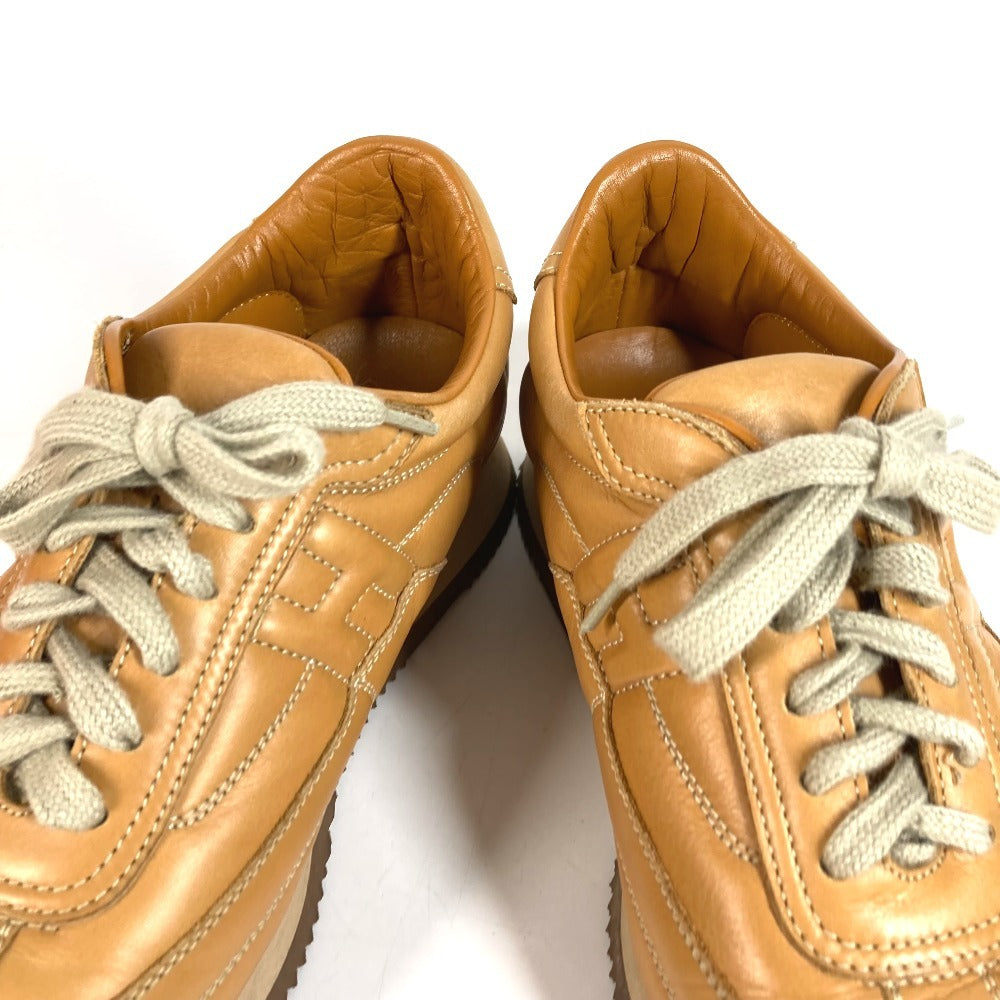 HERMES クイック Hロゴ ステッチ 靴 紐 シューズ スニーカー レザー レディース ベージュ
