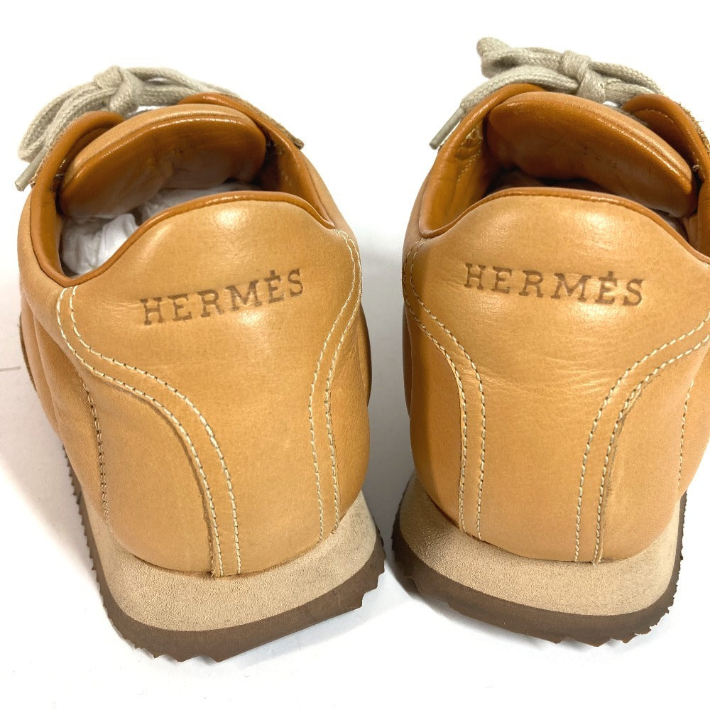 HERMES クイック Hロゴ ステッチ 靴 紐 シューズ スニーカー レザー レディース ベージュ
