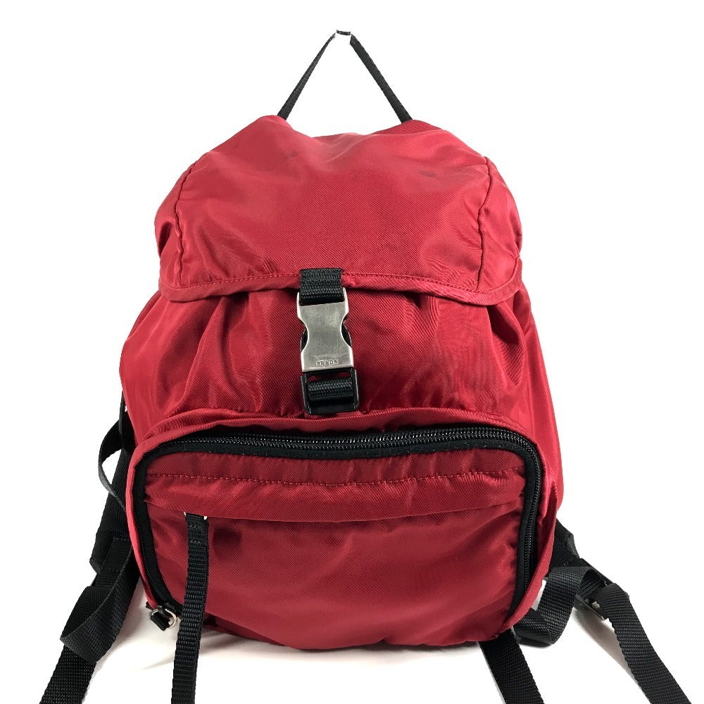 PRADA Bi-Color Triangle Logo Plate Backpack Bag Rucksack Nylon Unisex Red