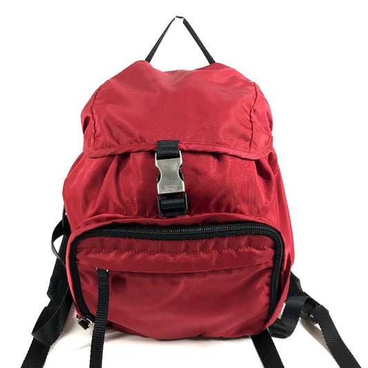 PRADA Bi-Color Triangle Logo Plate Backpack Bag Rucksack Nylon Unisex Red