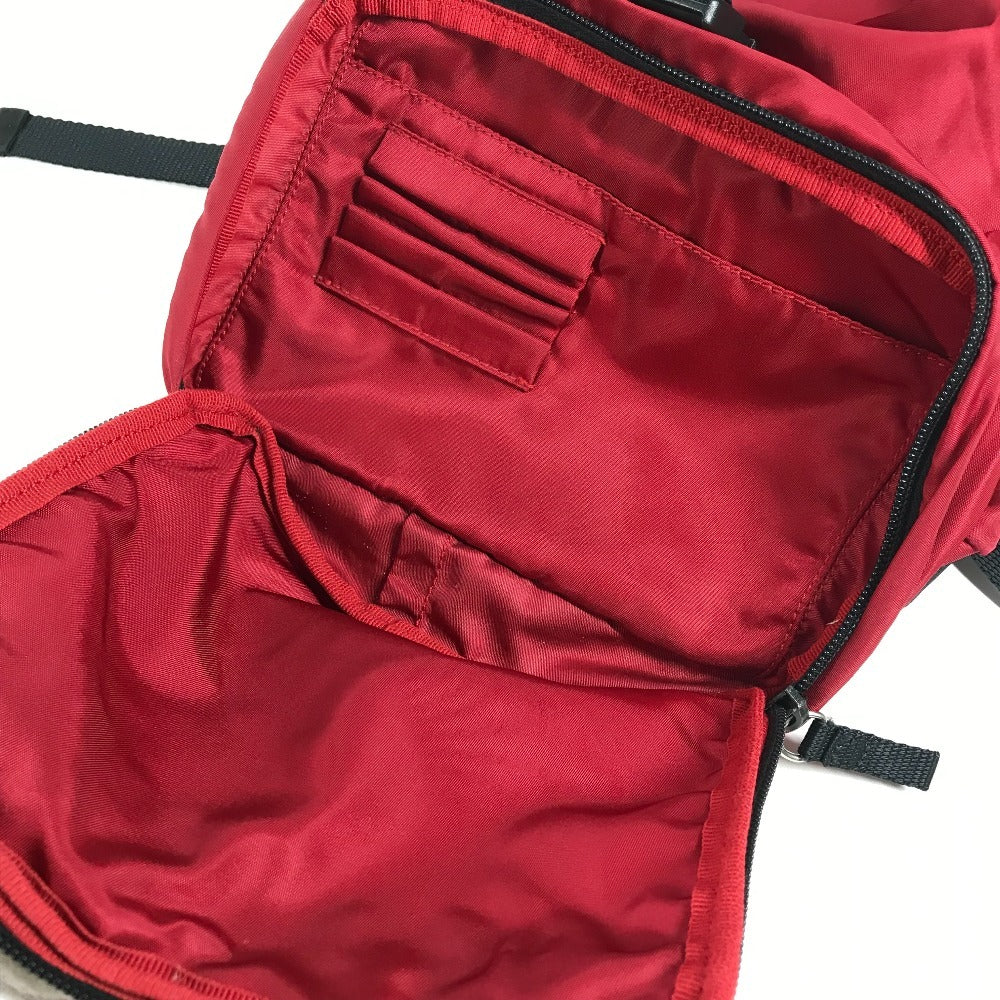 PRADA Bi-Color Triangle Logo Plate Backpack Bag Rucksack Nylon Unisex Red